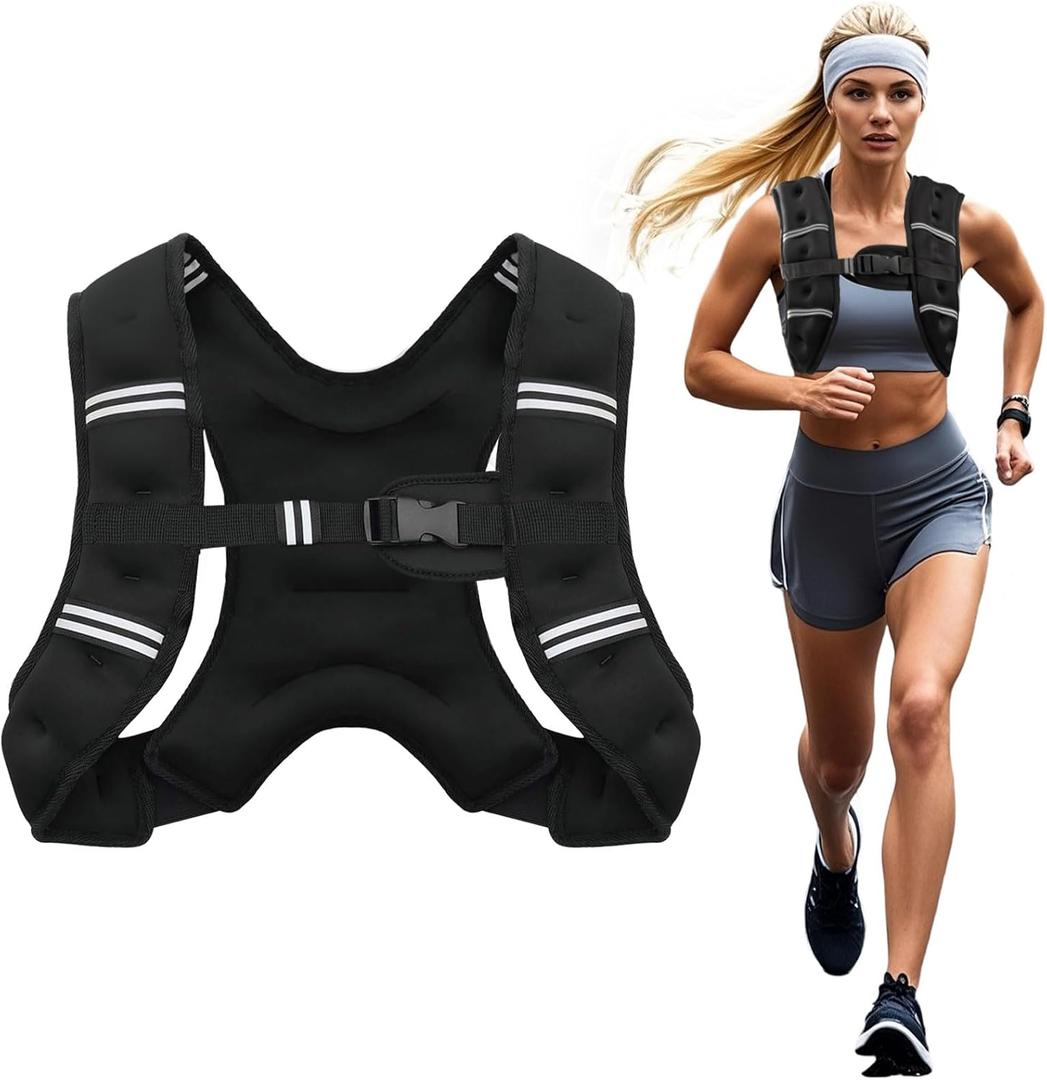 Poudee Weighted Vest, 8LB Weight Vest for Men Women, Body Weight Vests Adjustable with Reflective Stripe for Strength Training, Running, Training Workout, Jogging, Walking - 8LB