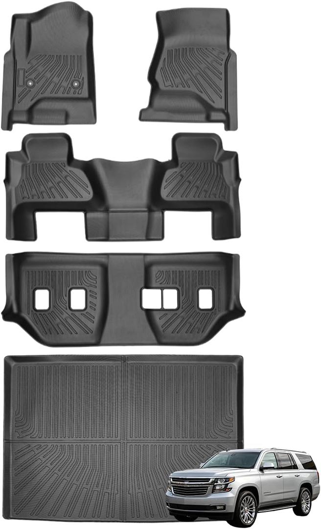 Joruoo-Floor Mats & Cargo Liner for 2015-2020 Chevy Suburban/GMC Yukon XL, 8 Seats with 2nd Row Bucket Seat, All Weather Car Mats Floor Liners Suburban Accessories