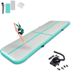 SUDOO 10ft Inflatable Gymnastics Tumbling Mat 4" Thick Air Tumble Track Training Mat with Electric Pump for Home Use/ Tumble/ Gym/ Exercise/
Training/Cheerleading/Yoga/Parkour/Beach/Park/Water (Green)
