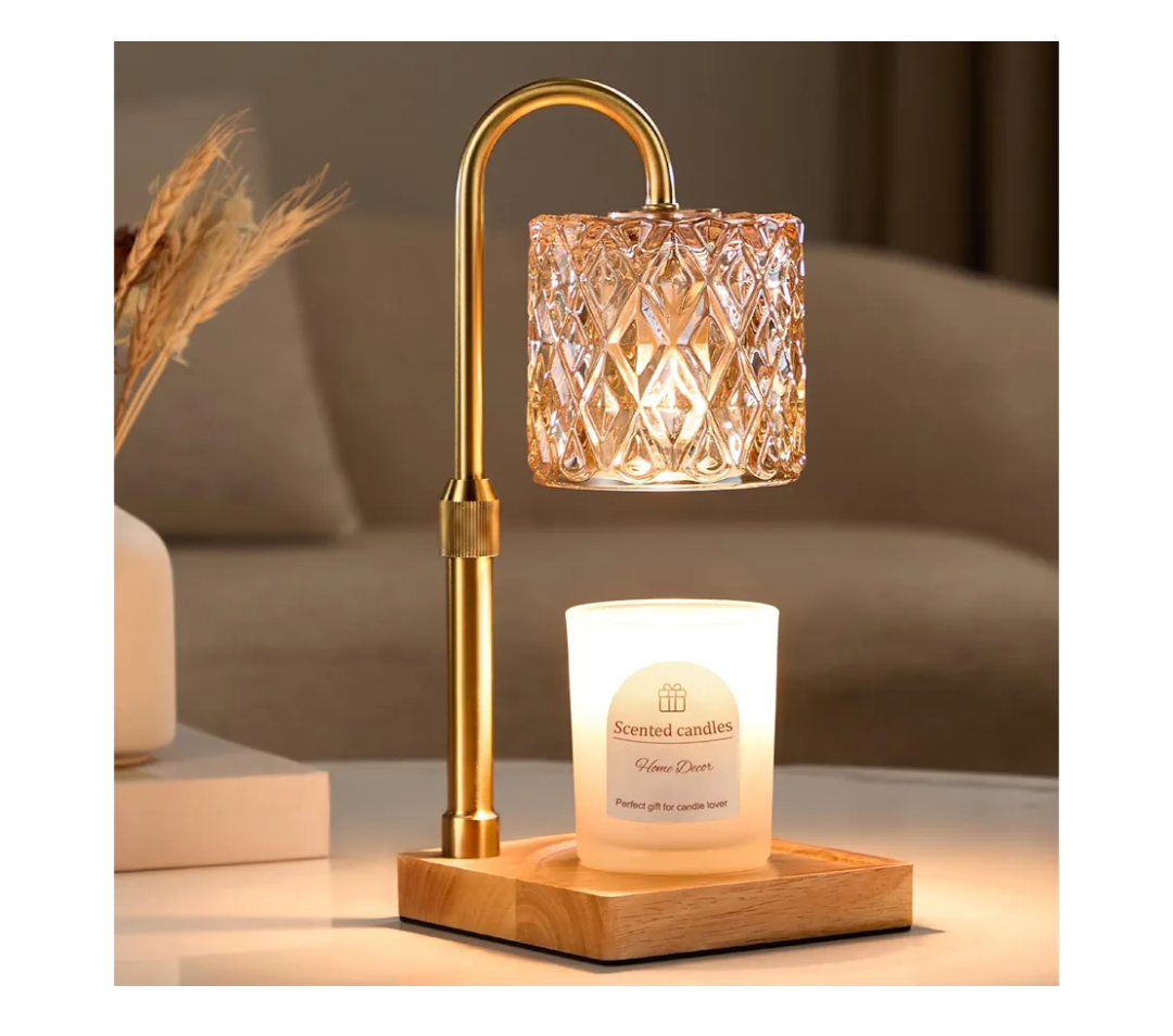 Hong-in Candle Warmer Lamp with Timer -Dimmable Adjustable Height Wax Melt Warmer for Jar Candles,Vintage Home Decor with Elegant Amber Glass,Birthday Gifts for Women, Mom, Friend, Sister