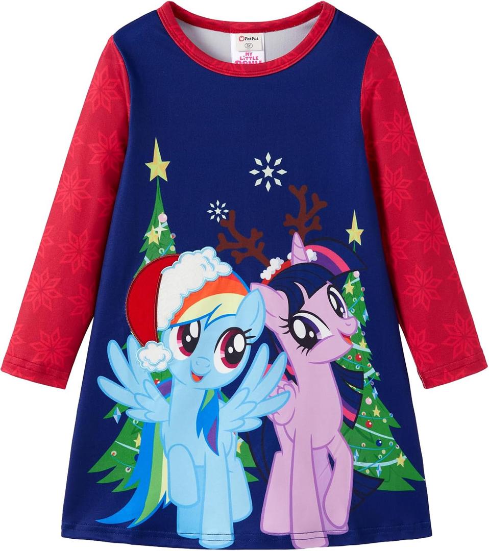2 x My Little Pony Girls A Line Long Sleeve Skirt Dress Unicorn Graphic Cute Fall Winter Outfit for Baby Toddler Kids 2-6 Years (3T, Twilight Sparkle-deep Blue)