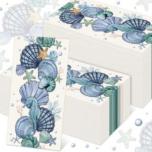 100 Pcs Summer Ocean Disposable Paper Guest Towels for Bathroom Beach Decorative Hand Towels Seashells Starfish Seahorse Blue Sea Napkin for Wedding Bridal Shower Party Kitchen Dinner Table