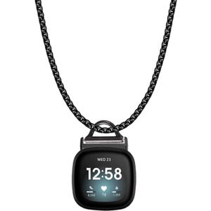 Stainless Steel Necklace Compatible with Fitbit Versa 4/Versa 3/Sense 2/Sense Necklace Clip Chain Pendent Adapter