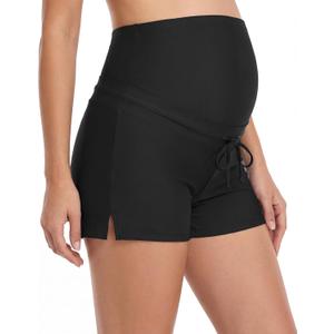 Foucome Maternity Swim Shorts Over The Belly Pregnancy Bathing Suit Bottoms Swimsuit Shorts with Liner Black XXL