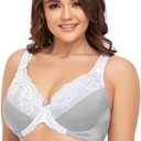 Women's Plus Size Full Coverage Lace Bra Underwire Non Padded Push up Bralette (42C, Grey)