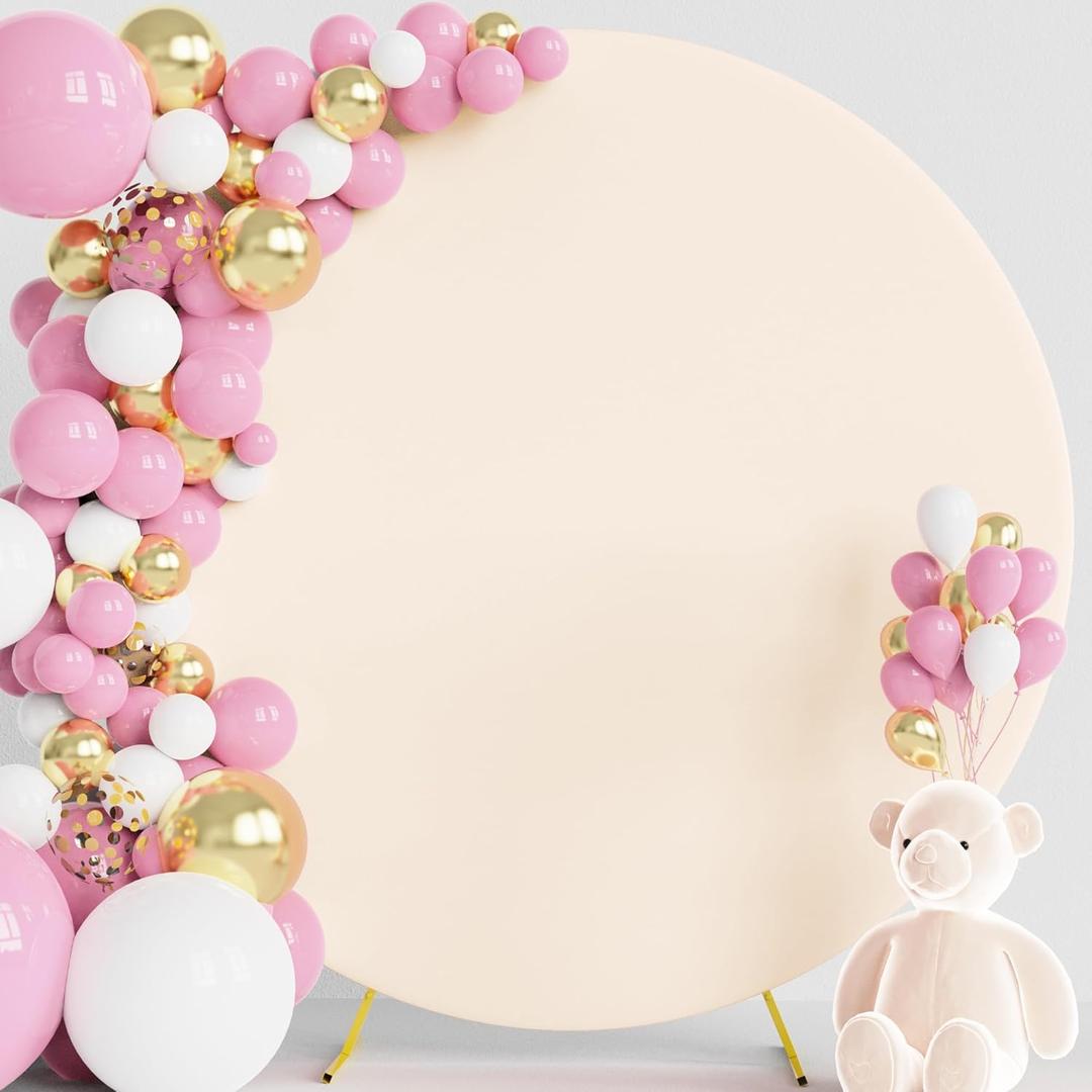 Wokceer 7.2FT Round Backdrop Cover Beige Round Arch Covers with Buckles Polyster Circle Balloon Arch Cover for Wedding Birthday Party Ceremony Decor