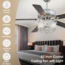 Kviflon Farmhouse Crystal Ceiling Fans with Lights and Remote, 52 Inch Chandelier Ceiling Fans, Chrome Fandelier Ceiling Fan for Bedroom Living Room, Quiet DC Motor, Reversible, Bulb not Included