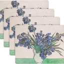Cork Placemats Set 4 Table Mats Gardening Gift for Plant Lover, Botanical Metropolitan Museum Van Gogh Iris Wipe Off Top Cork Back Table Decor 12 x 16