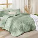 Bedsure Tufted Boho Comforter Set Twin Size - Sage Green Boho Bed Set, GentleSoft 2 Pieces Farmhouse-Style Embroidery Bedding, Gifts for Woman, Soft Jacquard Twin Comforter for All Seasons