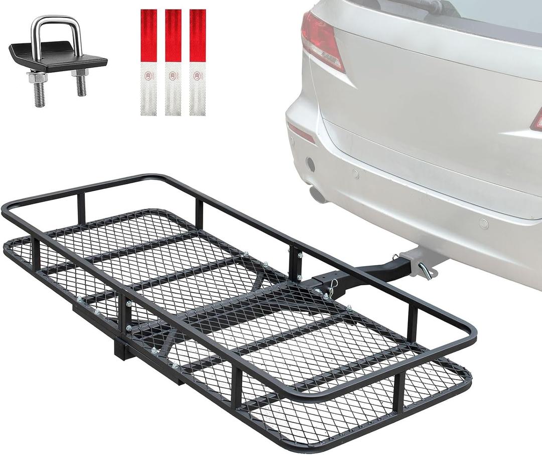 Hitch Rack Cargo Carrier for Car - Metal Luggage Storage Basket for Truck RV ATV Vehicle - Tow Hitch Mount Racks Rear Carriers with 2 in Receiver - 60x24X6 Utility Folding Trailer Travel Platform