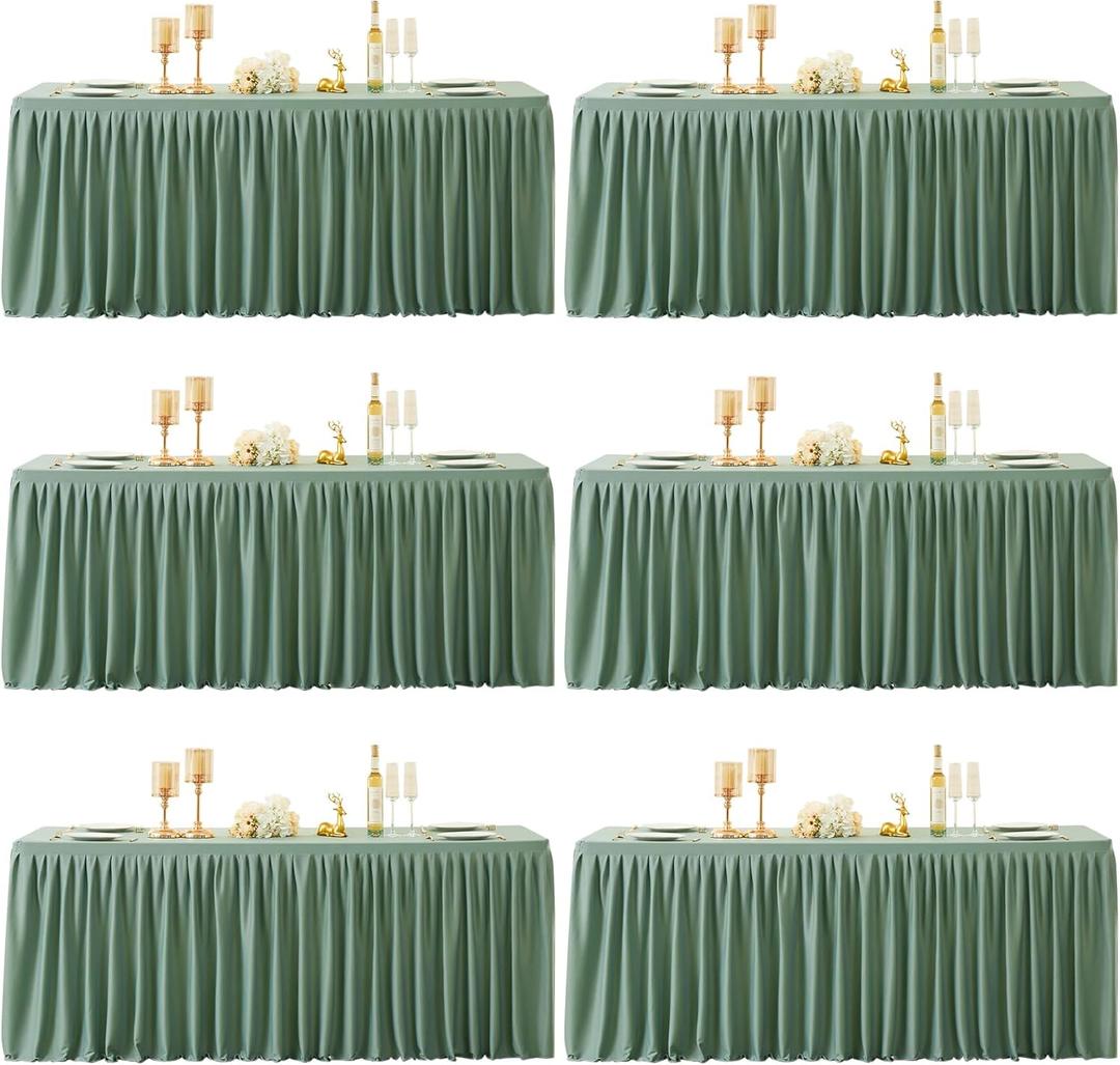 6 Packs Sage Green Spandex Tablecloths Rectangle Tables 6ft, Stretch Fitted Table Covers for 6 Foot Tables Wrinkle Free Rectangle Table Cloth with Skirt for Birthday Party Events Banquette Baby Shower