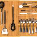 Yofidra Pure Bamboo Silverware Drawer Organizer: 16.9x18.9 Expandable Large Silverware Utensil Tray Holder, 5-Compartment with 6 Card Slots Flatware Organizer Kitchen Organizers and Storage (Natural)