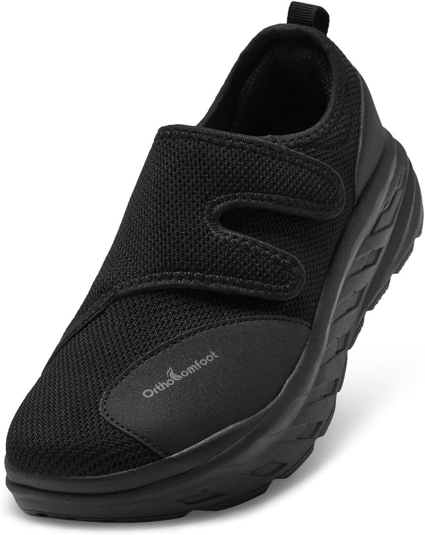Women's Orthopedic Diabetic Wide Walking Shoes: Comfortable Arch Support Plantar Fasciitis Casual Slip On Loafers, Orthotic Adjustable Easy Top House Shoes for Swollen Feet and Heel Pain Relief (8.5 X-Wide, K1-black)