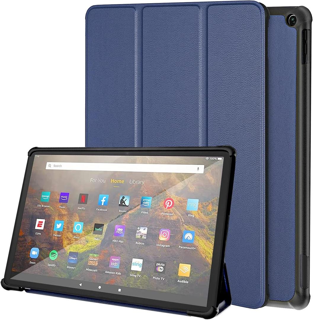 Fire Tablet 10 Case,Kindle Fire 10 Case,Amazon Fire HD 10 Tablet Case(11th Generation 2021 Release),Dinines Folding Stand Case Cover for Amazon Fire HD 10 & 10 Plus Tablet with Auto Wake/Sleep,Indigo