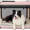 Lesure Soft Collapsible Dog Crate - 36 Inch Portable Travel Crate for Large Dogs Indoor & Outdoor, 4-Door Foldable Pet Kennel with Mesh Windows, Pink