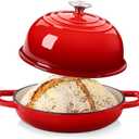 Velaze Enameled Cast Iron Dutch Oven for Bread Baking,5 QT Round Bread Oven Pot with Dome Lid for Sourdough, Roasting, Braising(Red)