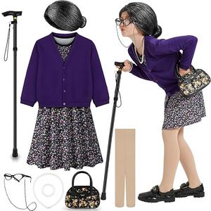 Old Lady Costume for Kids 100 Days of School Costume for Girls 100th Day of School Granny Old Lady Dress Up Accessory, Small