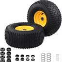 15x6.0-6 Tubeless Tire and Wheel,2 Pcs Replacement Riding Lawn Mower Garden Tractor Front Wheel Tire with 3" Offset Hub, 3/4" & 5/8" Bushing, 3"-4.5" Centered Hub