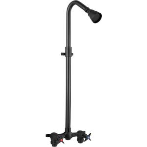 Aolemi Outdoor Shower Kit Fixtures Faucet System Double Handle Exposed Shower with Brass Mix Valve and Height-Adjustable Shower Pipe 6 Inch Center with Showerhead Matte Black