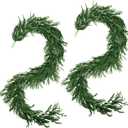 Christmas Norfolk Pine Garland, 2PCS 6Ft Real Touch Artificial Pine Greenery Christmas Garlands for Table Fireplace Wall Home Indoor Outdoor Decoration