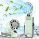PlayHot Upgraded Portable Handheld Fan with 60F Ice Cooling, Up tp 12Hrs Hand Held Portables Fans, 5 Speed 25550RPM Powerful Portable Fan Handheld, Hand/Neck/Desk Fan 3 IN 1(Green)