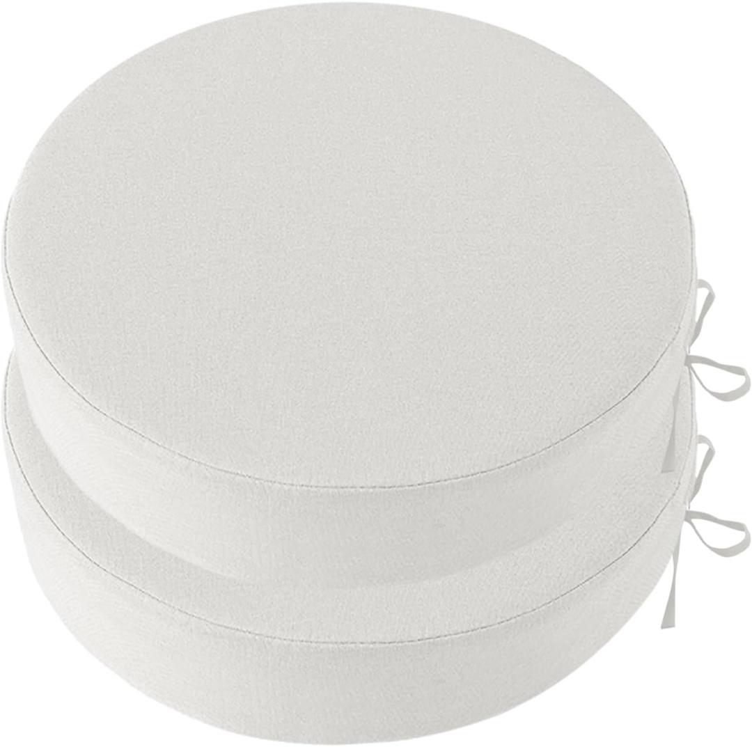 Outdoor Chair Cushions for Patio Furniture, Waterproof Round Patio Seat Cushions with Adjustable Straps for Garden Burgundy Sofa, Set of 2, White, 18x18x2 Inch