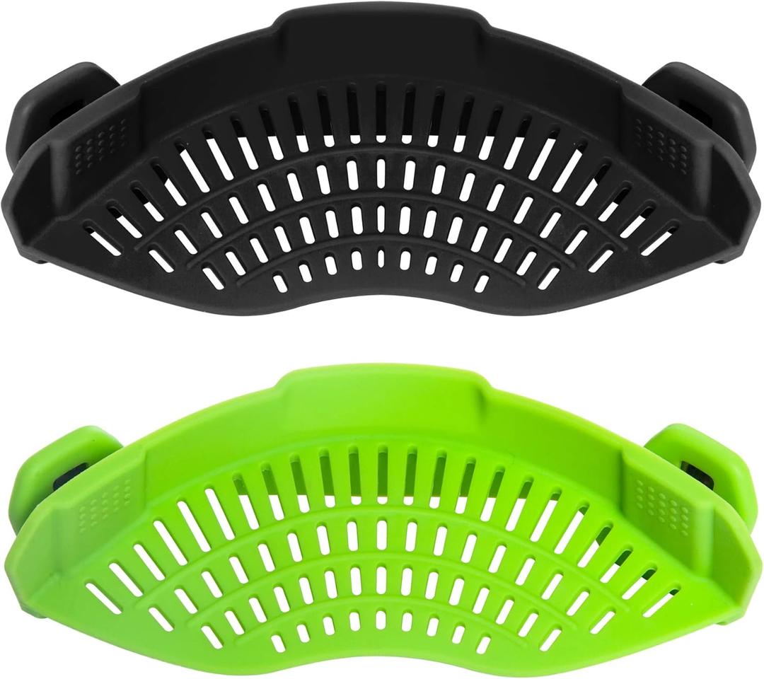 AUOON 2PACK Clip on Strainer for Pots Pans,Heat Resistant Silicone, Easy to Use and Store, Dishwasher Safe,BlackGreen