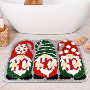 Hexagram Christmas Bathroom Rugs, Christmas Bathroom Decor, Gnome Xmas Bath Rug, Soft Non Slip Washable Bath Rug