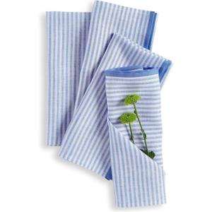 Solino Home Stripe Linen Dinner Napkins Set of 4-100% Pure Linen Cornflower Blue Cloth Napkins 20 x 20 Inch - Carmine, Handcrafted and Machine Washable - Winter, Spring, Easter