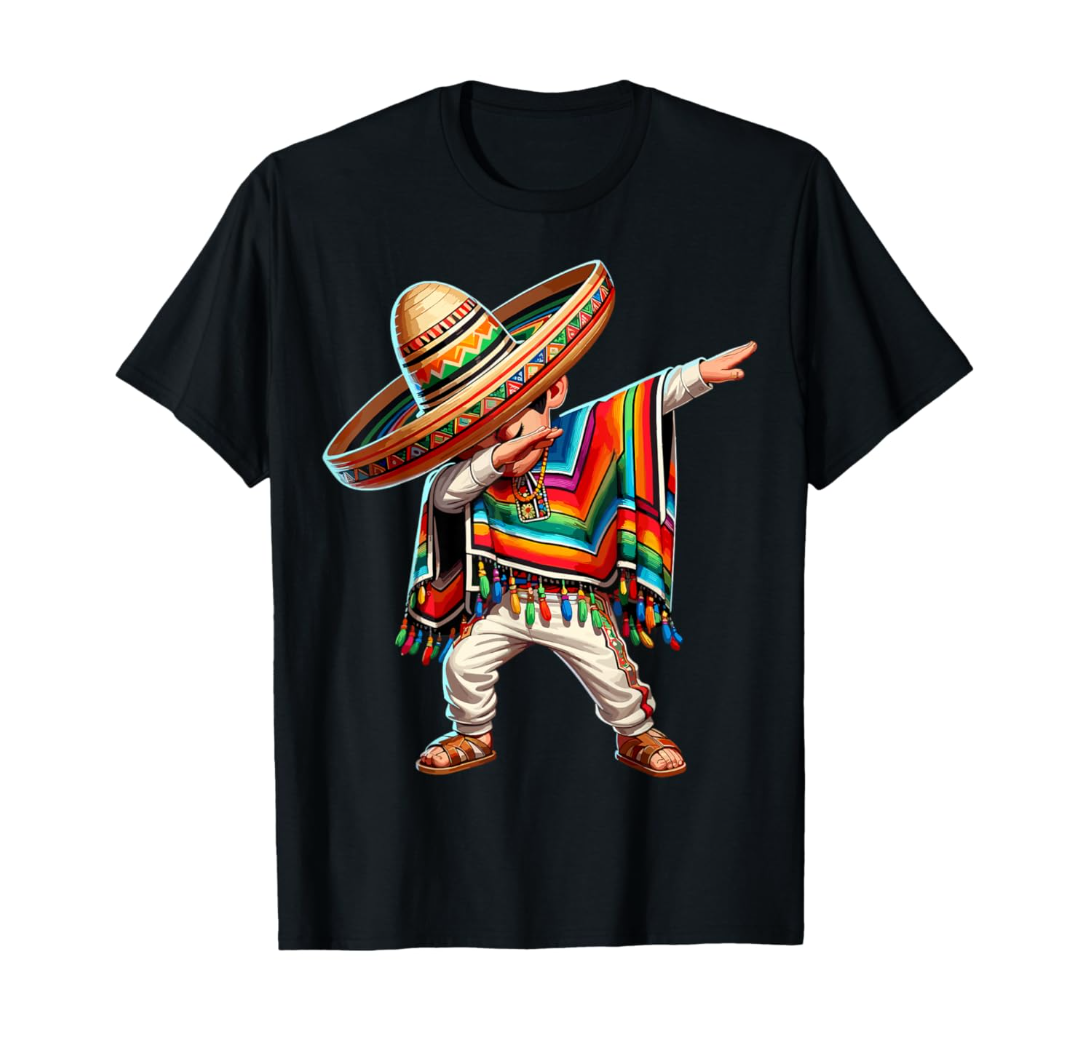 Mexican Boy Dabbing Poncho Cinco de Mayo T-Shirt, M