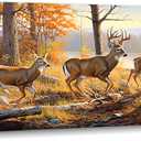 LYUNSHUO Deer Canvas Wall Art Wildlife Animal Elk Oil Painting Print Forest Picture Yellow Landscape Poster Modern Artwork for Living Dining Room Office Home Decor Framed(Deer-11, 16.00"x24.00")