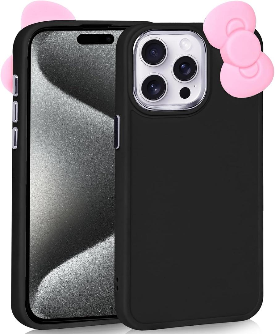 Compatible with iPhone 13 Pro Case, Cute 3D Bowknot Design Soft Silicone Shockproof Cover for iPhone 13 Pro 6.1" 2021 Black