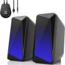 SOULION C30 Bluetooth Computer Speakers, 2.0 PC Speakers for Desktop Monitor, Wired USB Powered & Pulsing & LED Flame Lights, 3.5 mm AUX Speakers for Laptop Gaming with Wired Handy Control (Black)