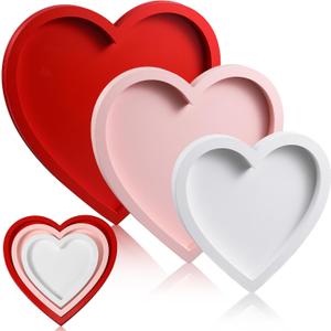 Hushee 3 Pcs Valentine's Day Wooden Serving Tray Heart Shaped Plate Wood Serving Dish Tray and Platter for Valentines Day Table Decoration Home Office Food Display, 3 Sizes(Heart, Red, Pink, White)