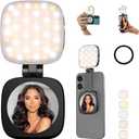 MagSafe Magnetic Selfie Light with Mirror for iPhone Rechargeable LED Fill Light, CRI95, 5 Color Temps, Foldable Portable Ring Light for Vlog, Makeup, Back Camera & Video Recording Photography