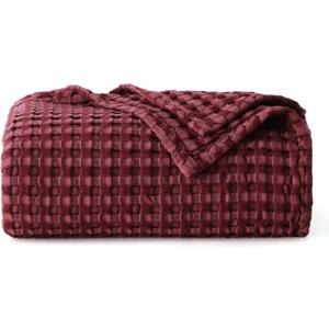 Bedsure Cooling Cotton Waffle Weave Blanket - Lightweight Breathable Blanket of Rayon Derived from Bamboo for Hot Sleepers, Luxury Throws for Bed, Couch and Sofa, Dark Red, 50x70 Inches