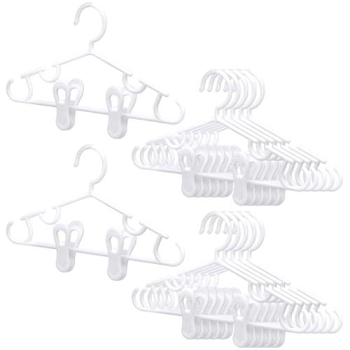 Hsei 5 Pack Baby Hangers with 10 Clips, Plastic Kids Pants Hangers for Nursery Closet Top and Bottom Clothes Hanger Set for Newborn Infant Toddler(5 Packs Total,White,10.6 Inch)
