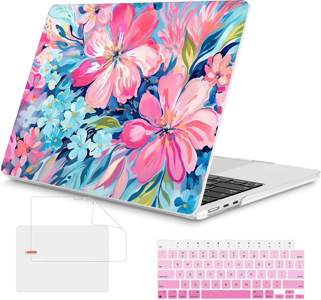 Mektron Case for 2026 MacBook Air 15 INCH M5 A3448 Compatible with M4 A3241 /M3 A3114 /M2 A2941 Printed Plastic Hard Shell Cover with 15.3" Liquid Retina Display Touch ID- Hand-Painted Flowers