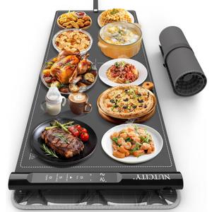 Warming Mat for Food Extra large 40" x 16", Portable Food Warming Mat with 7 Temperature Settings & 8Hour Timer, Tortilla Warmer for Gatherings, Parties (Extra Large Size: 40" x 16") Dark Gray