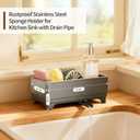 MOUKABAL Sponge Holder for Kitchen Sink Rustproof Stainless Steel, 360 Rotating Drain Pipe, Large Counter Organizer with Drip Tray for Sponges, Brushes & Dish Cloths Grey