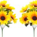Sunflower Bouquets, 2 Bunches Artificial Sunflowers for Decoration, Yellow Silk Faux Flowers with 7 Heads Each, Realistic Sunflower Decor for Home, Wedding, Christmas Party Arrangements