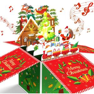 Christmas Cards, MUSIC & LIGHTS Pop-up 3D Merry Christmas Card, Christmas Gifts for Women Men Kids Mom Dad, Blowable Candle Christmas Greeting Card with Envelopes