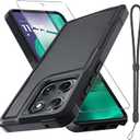 for Moto G Stylus 5G 2026/Moto G Stylus 5G 2025 Case, Full Body Heavy Duty Rugged Shockproof Protective Phone Cover with Lanyard Strap, Tempered Glass Screen Protector, Black Matte