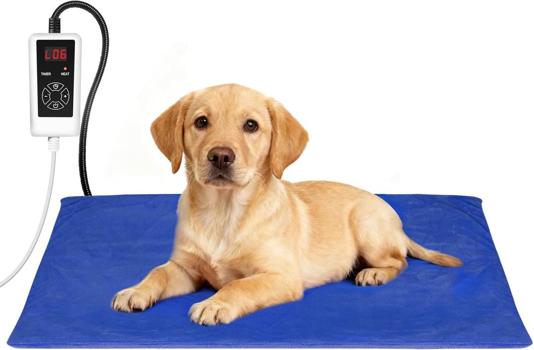 RIOGOO Pet Heating Pad, Electric Heating Pad for Dogs and Cats with Timer, 6 Level Adjustable Temperature Dog Heated Blanket (Blue, M:25''x12.5)