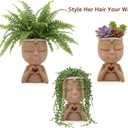 Face Planter Pot with Heart Hands, Resin Head Planter for Indoor Plants, Cute Succulent Pots with Drainage Hole, Gardening Gifts for Women Mom Teacher, 7.3" Home Decor (Brown)