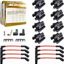 MAS Set of 8 Square Ignition Coil Pack UF271 & OEM ACDelco 6 Platinum Spark Plugs & 8.5mm Wires Compatible with Chevy Silverado Suburban Tahoe H2 GMC Yukon Sierra Envoy Replacement for 52-1618 5C1083