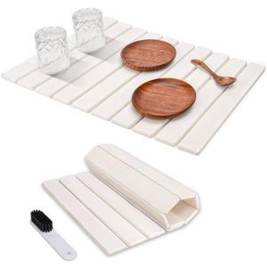 Foldable Stone Dish Drying Mat for Kitchen Counter,24"16"Fast Dry Pad Absorbent Countertop Mat, Heat-resistant Mat,Diatomaceous Earth Mats,White