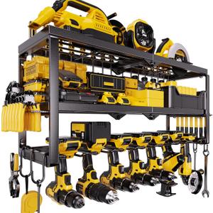Heavy Duty Power Tool Organizer for Wall Mount Garage Storage 320 lbs Capacity, 3-Tier Iron Wire Rack with 7 Drill Slots, Shelf for Battery Charging Station Gift for Dad Handyman