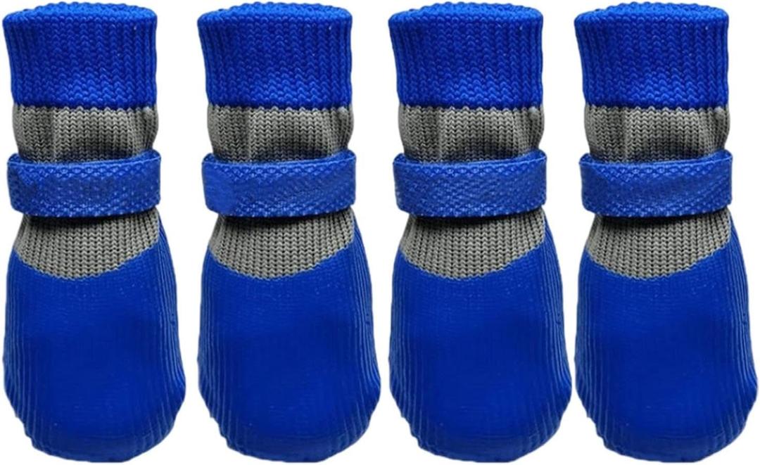 4Pcs Dog Boots, Dogs Rainboots Waterproof Shoes Breathable Socks, Adjustable Pets Paw Covers with Anti-Slip Sole, Pet Protect Paws for Small Medium Dogs (Blue, S)