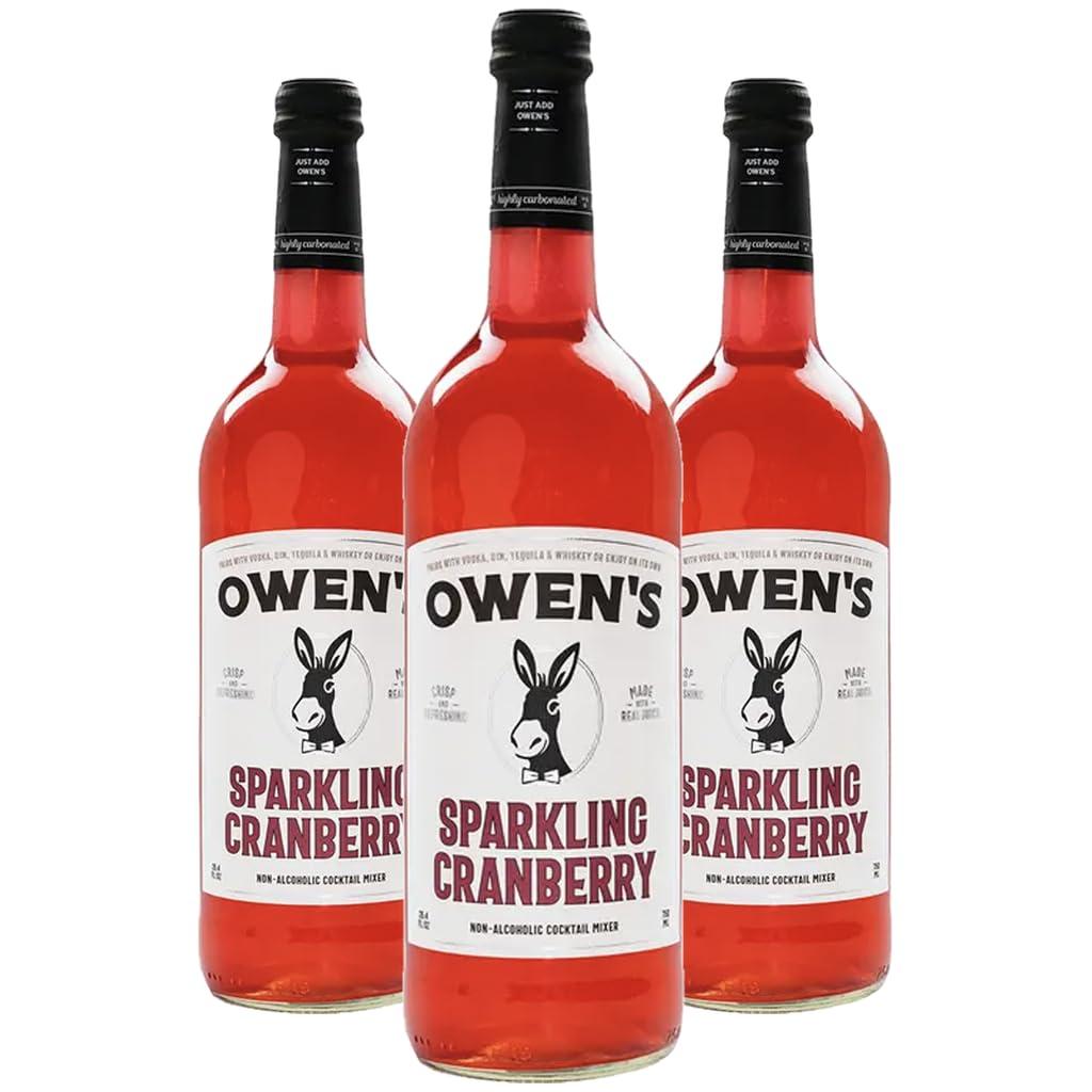 Owens Craft Mixers | Sparkling Cranberry 3 Pack | Handcrafted in the USA with Premium In-gredients 750 ml Bottle | Vegan & Gluten-Free Soda Mocktail and Cocktail Mixer